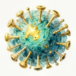 the cambrian explosion, hd, watercolor, seafoam bluegreen and shiny gold