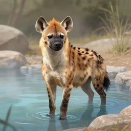 A female anthropomorphic hyena at a hot spring, digital art
