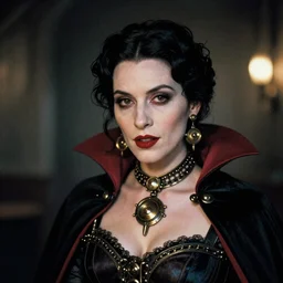 A beautiful portrait of a lady vampire, steampunk, photography, 35mm, depth of field, bokeh, soft light, cinematic, steve mccurry