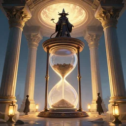 a kobold wizard, pillars on ceiling, lamps on ground, giant hourglass on center, by peter mohrbacher dan mumford craig mullins nekro, cgsociety, pixiv, volumetric light, 3 d render