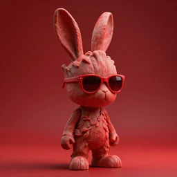 rabbit groot as marble statue, red sunglasses, in red background, soft red texture, red realistic 3 d render, soft red lights, 4 k, high detailed photography red, 5 0 mm lens, rich red colors, smooth gradients, depth of field, cinematic, hyper realism, high red, octane render, reddish red, 8 k, very red colors