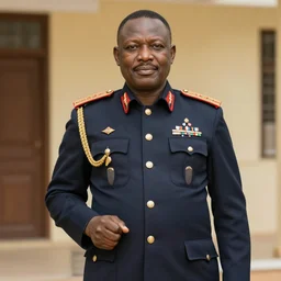High-quality photography of an African dictator dressed as a general posing next to his McLaren 650S in an African village and surrounded by curious villagers, shot on iPhone