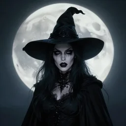portrait of Anna Millerstone as a Dark evil witch, big moon in the background, dramatic lighting, illustration by Greg rutkowski, yoji shinkawa, 4k, realistic photo art, concept art, trending on artstation