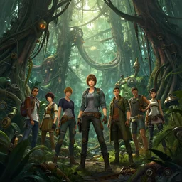 hardmesh retro futurist post - apocalyptic jungle forest, lians, tentacles, fallout steampunk, hyper realistic, art gta 5 cover, official fanart behance hd artstation by jesper ejsing, by rhads, makoto shinkai and lois van baarle, ilya kuvshinov, ossdraws, feng zhu and loish and laurie greasley, victo ngai