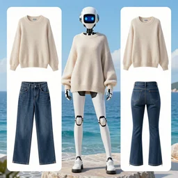 official character sheets for a new sea angel casual feminine biomech suit, digital screen robot face, wearing an oversized sweater, standing beside a sea sheep, art by tim schafer black velvetopia art for psychonauts from double fine studios, art by splatoon from nintendo, black light rave, bright neon colors, apocalypse