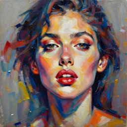 Beautiful Woman Face, Palette Knife Painting, Acrylic Paint, Dried Acrylic Paint, Dynamic Palette Knife Oil Paintings, Vibrant Palette Knife Portraits Radiate Raw Emotions, Full Of Expressions, Palette Knife Paintings by Francoise Nielly