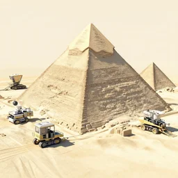 a group of automatic mining machines building pyramids, complete absence of sunlight, close up peter mohrbacher, featured on artstation, octane render, cinematic, rugged, intricate, 8 k