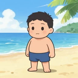 bara character at beach, drawn by sakimichan