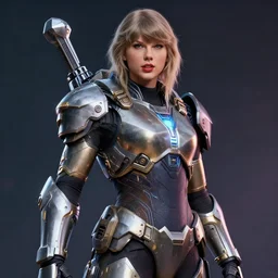 portrait taylor swift with a mjolnir powered assault armor, style artstation, style greg rutkowsk, octane render, unreal engine 6, epic game graphics, fantasy, ciberpunk, conceptual art, ray tracing