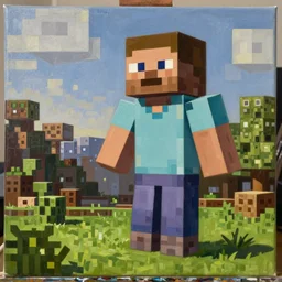 Minecraft in real life, painting on oil canvas, hyperrealistic, artstation, by Ghibli and Tatsuki Fujimoto, octane