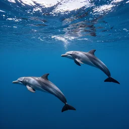 dolphins swimming underwater, harmony, peaceful, amazing, by andreas rocha and john howe, and Martin Johnson Heade, featured on artstation, featured on behance, golden ratio, ultrawide angle, f32, well composed