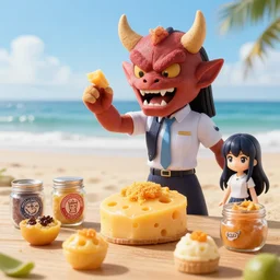 4 5 mm 1 9 8 7 cooking food photography of an corporate mascot at a beach summoning an anime demon cheese aspic girl, photography by tyler mitchell johfra bosschart