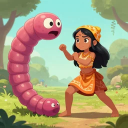 Sheva Alomar as native girl fighting large worm, by Buckethead on Deviantart