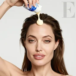 angelina jolie pouring mayonaise on her head and face, photoshoot for vogue magazine