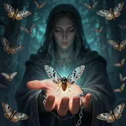 God Returned with the moth chained to his hand, there's so many things that you'll never understand, digital art