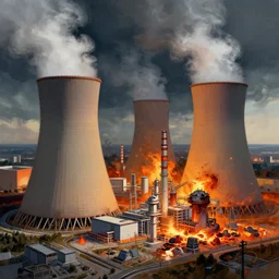 nuclear power plant meltdown, concept art, trending on artstation, wlop, ross draws, digital painting, mixed media, intricate details, volumetric lighting