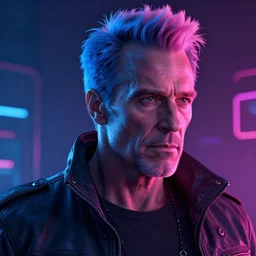 a cyberpunk christopher walken with blue and pink hair, neon colors, hyper detailed, digital art, cinematic lighting, concept art by artgerm and greg rutkowski and moebius and jakub rebelka
