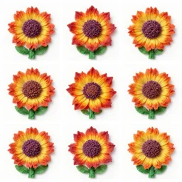 a collage of a fire flower from super mario brothers nes made out of flowers, aerial view