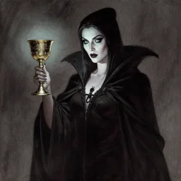 the dark sorceress holding a chalice | dark fantasy | Virgil Finlay |