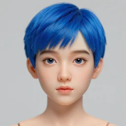 intricate portrait, pure skin, 1 mm short blue hair, in the style of enki bilal!
