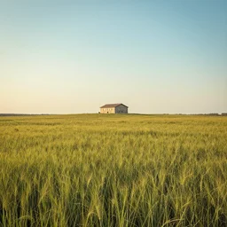 A serene landscape with a singular building in the style of  HDR.