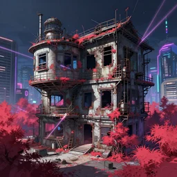 a beautiful very detailed anime illustration of nature city building courtyard house unfinished building urbex industrial architecture by henri rousseau, synthwave bioshock infrared scumm bar tokyo sci - fi laser sunlight landscape neon noir san andreas, archdaily, wallpaper, highly detailed, trending on artstation.