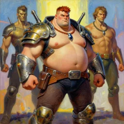 attractive beefy male with armor, character design, colorful, cyberpunk, painting by gaston bussiere, craig mullins, j. c. leyendecker, tom of finland
