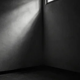 its stands in dark corner, eerie, realistic, black and white