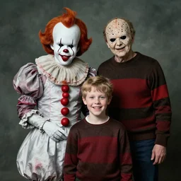 old family portrait of pennywise and freddy krueger