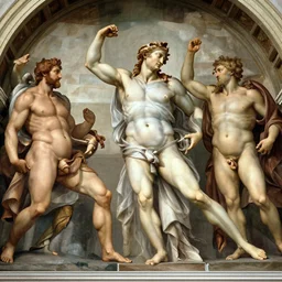 the lord enforcing evolution upon the human race, symbolic picture, michael angelo style