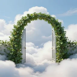 paradise heaven gates leading to paradise puffy clouds, holly, purified, 8 k, realistic, holy lights, cinematic, eerie, fantasy, sharp focus, vivid colors, saturated