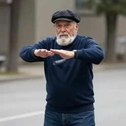 an elderly man pogging and dabbing