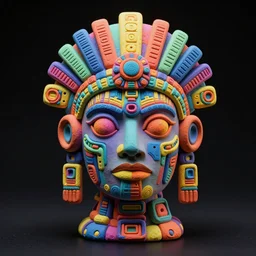 claymodel of a cyberpunk aztec futurism robot head, 8 k, symetrical, flourescent colors, halluzinogenic, multicolored, black background