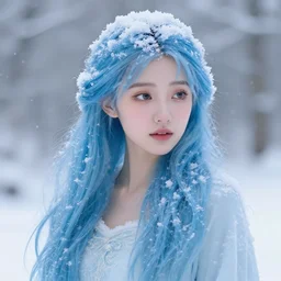 a beautiful winter fairy, blue hair, snow, fantasy, realism, pretty, trending on artstation