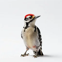 tiny woodpecker, professional studio photo, full body, isolated on a pure white background, centered, entire subject in frame, sharp focus, soft studio lighting