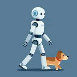 a robot walking a dog. simple background. clean cel shaded vector art. shutterstock. behance hd by lois van baarle, artgerm, helen huang, by makoto shinkai and ilya kuvshinov, rossdraws, illustration, art by ilya kuvshinov