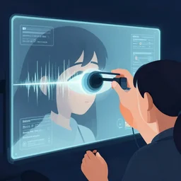 using eye tracker on transparent screen, gaze visualized on screen, science fiction, cypherpunk, scientific illustration of gaze saccades, clean cel shaded vector art. behance hd 4 k by lois van baarle, artgerm, helen huang, by makoto shinkai and ilya kuvshinov, rossdraws, illustration