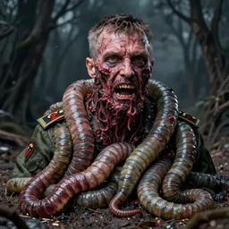 igor ivanovich strelkov became bloody ugly worm, photo - realistic, color image, 2 k, highly detailed, bodyhorror, occult art