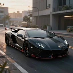 black color of a lamborghini aventador in cyberpunk stealth design, unreal 5 hyperrealistic realistic photorealistic dynamic lighting highly detailed cinematic landscape