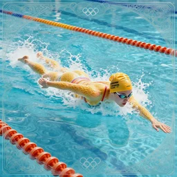 female swimmer made of pasta in a swimming competition, olympic pool, splash, ethereal art deco, fantasy, intricate art deco swimming pool ripples, elegant, highly detailed, butterfly stroke, sharp focus, art by artgerm and beeple and greg rutkowski and wlop