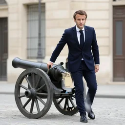 portrait of emmanuel macron dressed as napoleon dragging a cannon in the street, natural light, sharp, detailed face, magazine, press, photo, steve mccurry, david lazar, canon, nikon, focus