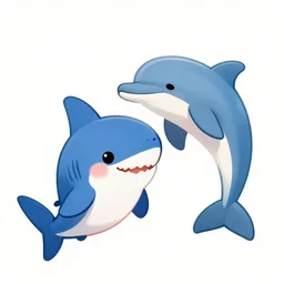illustration of a cute shark and dolphin hanging out as friends