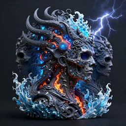 3 d ornate carved dark cosmic spirit with profile portrait, sigma 5 0 0 mm f / 5. beautiful intricate highly detailed quetzalcoatl skull. bioluminescent, plasma, lava, ice, water, wind, creature, thunderstorm! artwork by tooth wu and wlop and beeple and greg rutkowski, 8 k trending on artstation