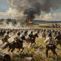 zoom in on the battle of little bighorn ( 1 8 7 6 ), majestic sweeping action, cinematic lighting, dramatic lighting, cinematic lighting, hyperdetailed, trending on rendered in ue 5, digital art, oil on canvas, artstation cgsociety, 8 k, 4 k