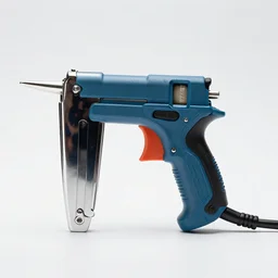 neon staple gun, professional product shot, isolated on a pure white background, centered, entire object in frame, sharp focus, soft studio lighting