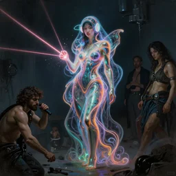 awe-inspiring award-winning concept art painting of attractive biomorphic asian female anglerfish in neon shrouds as the goddess of lasers, sparks, by Michael Whelan, William Adolphe Bouguereau, John Williams Waterhouse, and Donato Giancola, cyberpunk, extremely moody lighting, glowing light and shadow, atmospheric, shadowy, cinematic, 8K,