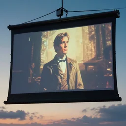 Movie being projected in entire sky, award winning concept art, trending on artstation, matte