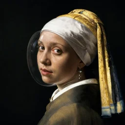 a woman's face in profile, glass visor and nun's habit, in the style of the dutch masters and gregory crewdson, dark and moody