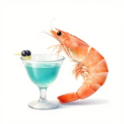 a shrimp drinking a tiny cocktail