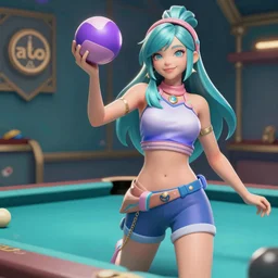 Character sheet of pool party samira (League of Legends). 3d unreal engine 5 trending on artstation